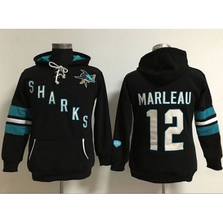 San Jose Sharks #12 Patrick Marleaui Black Women's Old Time Heidi Hoodie NHL Hoodie