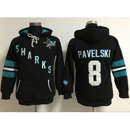 San Jose Sharks #8 Joe Pavelski Black Women's Old Time Heidi Hoodie NHL Hoodie