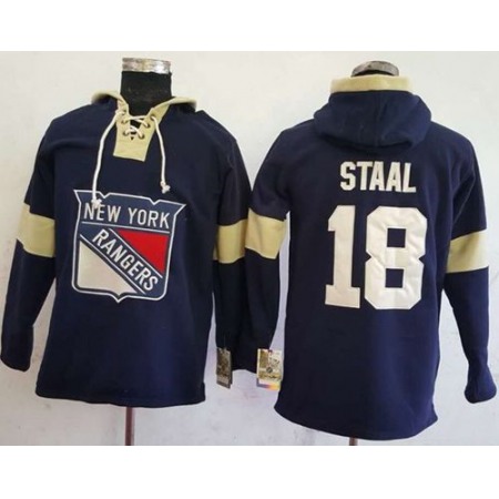 Rangers #18 Marc Staal Navy Blue Pullover Hoodie Stitched NHL Jersey
