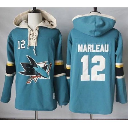 Sharks #12 Patrick Marleau Teal Pullover Hoodie Stitched NHL Jersey