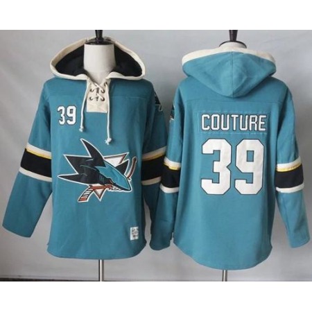 Sharks #39 Logan Couture Teal Pullover Hoodie Stitched NHL Jersey