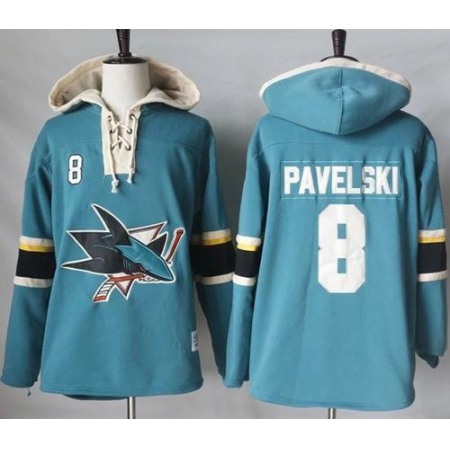 Sharks #8 Joe Pavelski Teal Pullover Hoodie Stitched NHL Jersey