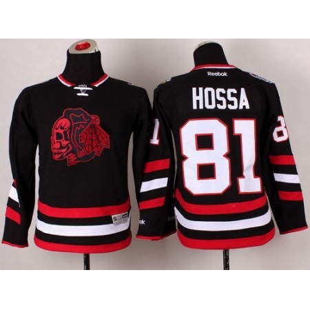Blackhawks #81 Marian Hossa Black(Red Skull) 2014 Stadium Series Stitched Youth NHL Jersey