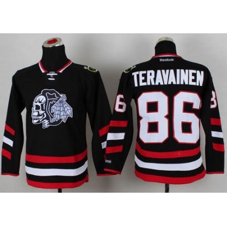 Blackhawks #86 Teuvo Teravainen Black(White Skull) 2014 Stadium Series Stitched Youth NHL Jersey