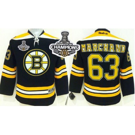 Bruins #63 Brad Marchand 2011 Stanley Cup Champions Patch Black Stitched Youth NHL Jersey