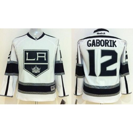 Kings #12 Marian Gaborik White Road Stitched Youth NHL Jersey
