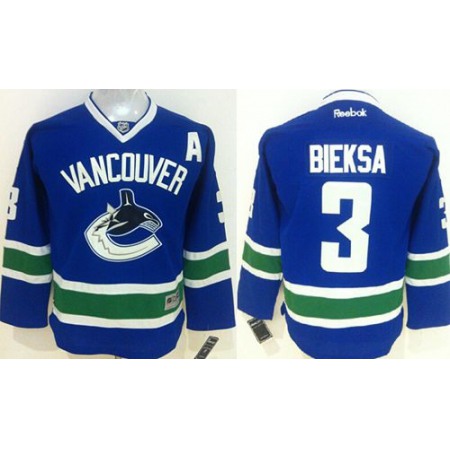 Canucks #3 Kevin Bieksa Blue Stitched Youth NHL Jersey