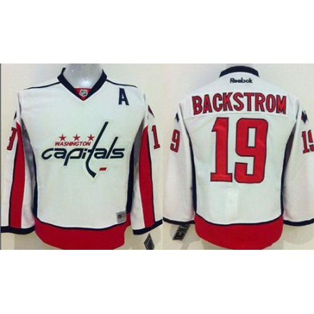 Capitals #19 Nicklas Backstrom White Stitched Youth NHL Jersey