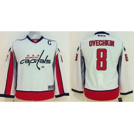 Capitals #8 Alex Ovechkin White Stitched Youth NHL Jersey