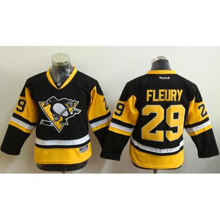 Penguins #29 Marc-Andre Fleury Black Alternate Stitched Youth NHL Jersey