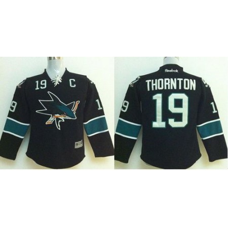 Sharks #19 Joe Thornton Black Stitched Youth NHL Jersey