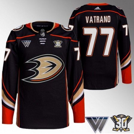 Men's Anaheim Ducks #77 Frank Vatrano Black 30th Anniversary Stitched Jersey