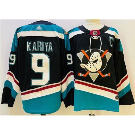 Men's Anaheim Ducks #9 Paul Kariya Black/Teal Stitched Jersey