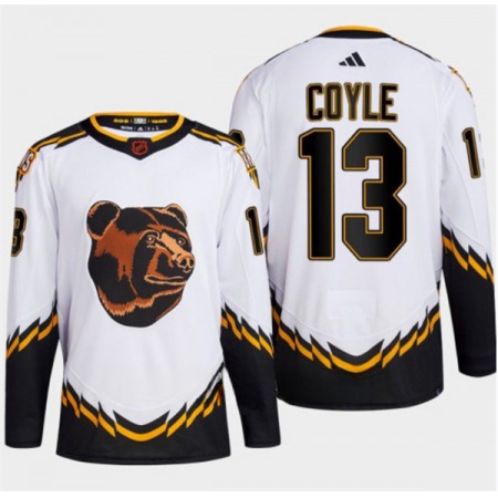 Men's Boston Bruins #13 Charlie Coyle White 2022-23 Reverse Retro Stitched Jersey