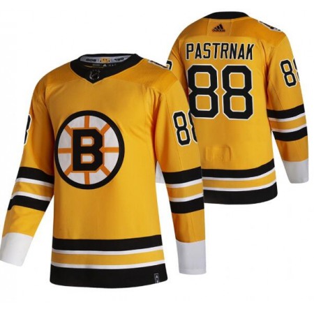 Men's Boston Bruins #88 David Pastrnak 2020-21 Yellow Reverse Retro Stitched Jersey