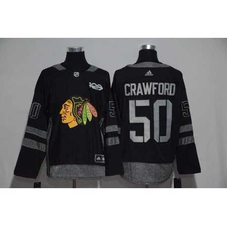 Chicago Blackhawks #50 Corey Crawford Black Men's 1917-2017 100th Anniversary Stitched NHL Jersey