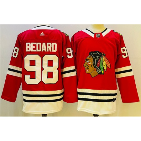 Men's Chicago Blackhawks #98 Connor Bedard Red Black Stitched Jersey