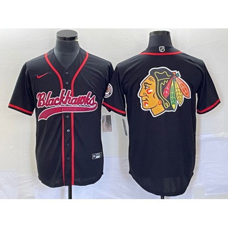 Men's Chicago Blackhawks Black Team Big Logo Cool Base Stitched Baseball Jersey