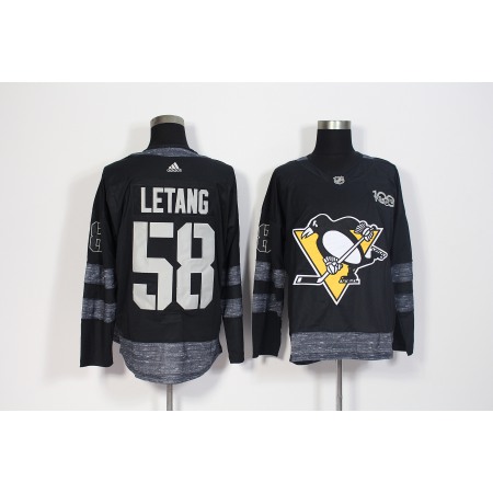 Men's Adidas Pittsburgh Penguins #58 Kris Letang Black 1917-2017 100th Anniversary Stitched NHL Jersey