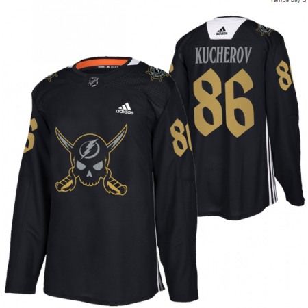 Men's Tampa Bay Lightning #86 Nikita Kucherov Black Gasparilla inspired Pirate-themed Warmup Stitched Jersey