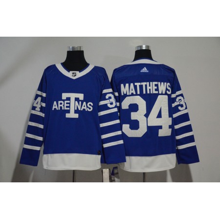 Men's Toronto Maple Leafs #34 Auston Matthews Blue 1918 Arenas Throwback Stitched NHL Jersey