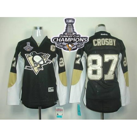 Penguins #87 Sidney Crosby Black 2016 Stanley Cup Champions Women's Home Stitched NHL Jersey