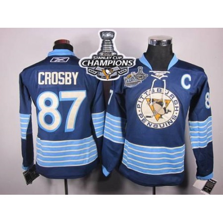 Penguins #87 Sidney Crosby Women 2011 Winter Classic Vintage Dark Blue 2016 Stanley Cup Champions Stitched NHL Jersey