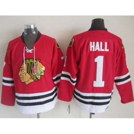 Blackhawks #1 Glenn Hall Stitched Red CCM Throwback NHL Jersey