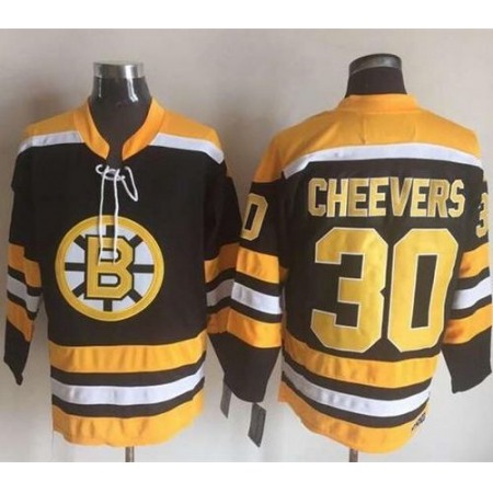Bruins #30 Gerry Cheevers Black/Yellow CCM Throwback New Stitched NHL Jersey