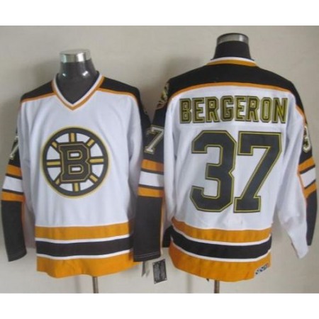 Bruins #37 Patrice Bergeron White/Black CCM Throwback Stitched NHL Jersey