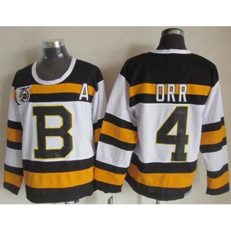 Bruins #4 Bobby Orr White CCM Throwback 75TH Stitched NHL Jersey