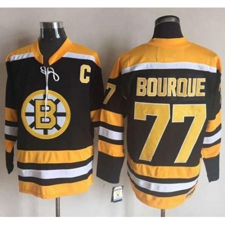 Bruins #77 Ray Bourque Black/Yellow CCM Throwback New Stitched NHL Jersey
