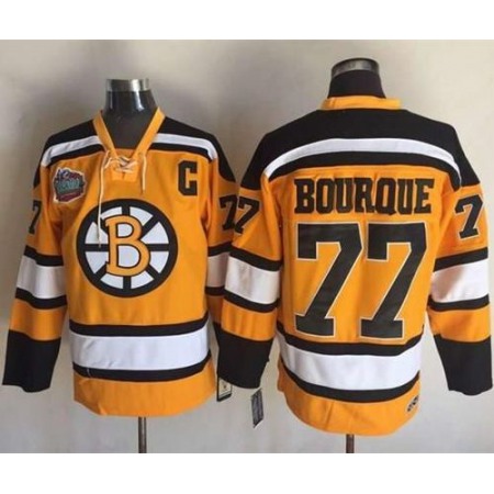 Bruins #77 Ray Bourque Yellow Winter Classic CCM Throwback Stitched NHL Jersey