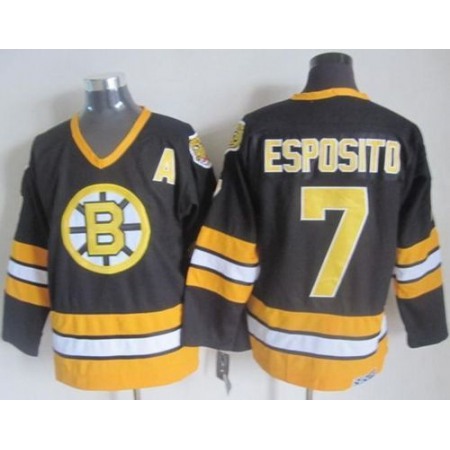 Bruins #7 Phil Esposito Black/Yellow CCM Throwback Stitched NHL Jersey