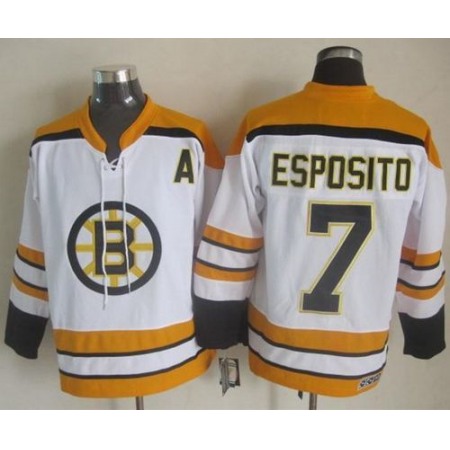 Bruins #7 Phil Esposito White CCM Throwback Stitched NHL Jersey