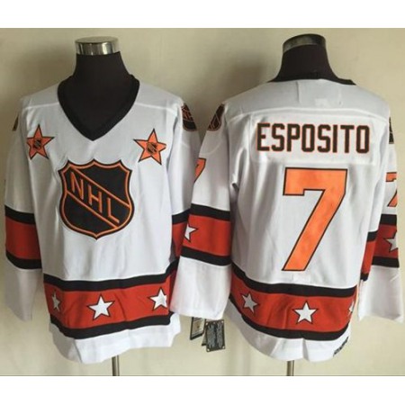Bruins #7 Phil Esposito White/Orange All Star CCM Throwback Stitched NHL Jersey