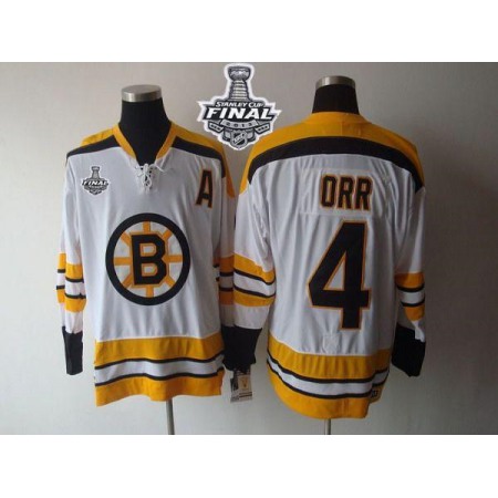 Bruins Stanley Cup Finals Patch #4 Bobby Orr CCM Throwback White Stitched NHL Jersey