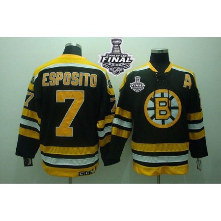 Bruins Stanley Cup Finals Patch #7 Phil Esposito Stitched Black CCM Throwback NHL Jersey