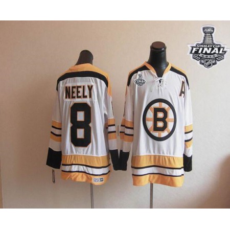 CCM Throwback Bruins Stanley Cup Finals Patch #8 Cam Neely White Stitched NHL Jersey