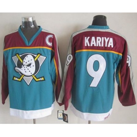 Ducks #9 Paul Kariya Red/Turquoise CCM Throwback Stitched NHL Jersey
