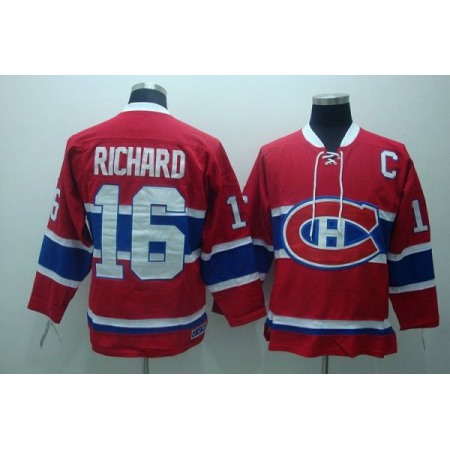 Canadiens #16 Henri Richard Stitched Red CH CCM Throwback NHL Jersey