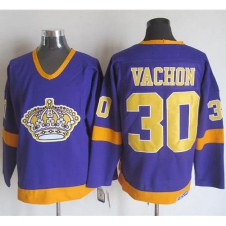Kings #30 Rogie Vachon Purple/Yellow CCM Throwback Stitched NHL Jersey