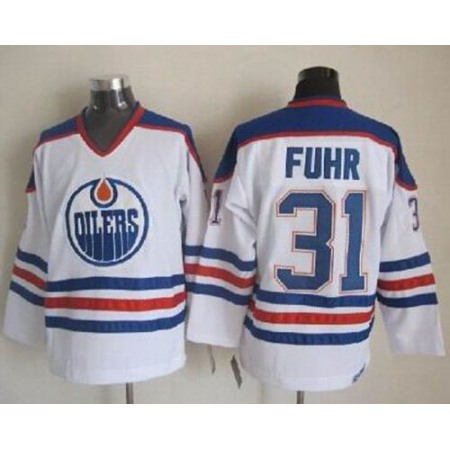 Oilers #31 Grant Fuhr White CCM Throwback Stitched NHL Jersey