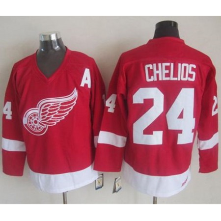Red Wings #24 Chris Chelios Red CCM Throwback Stitched NHL Jersey