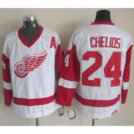 Red Wings #24 Chris Chelios White CCM Throwback Stitched NHL Jersey