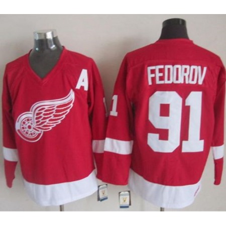 Red Wings #91 Sergei Fedorov Red CCM Throwback Stitched NHL Jersey