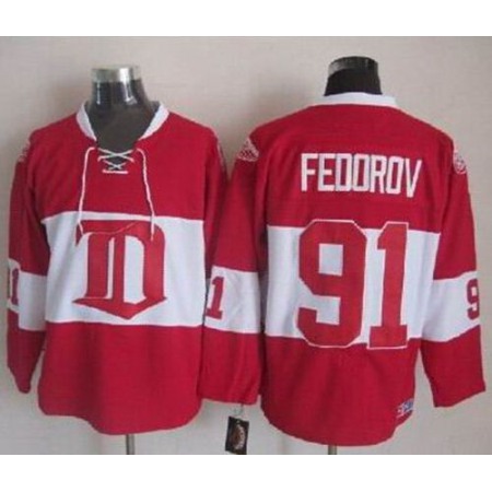 Red Wings #91 Sergei Fedorov Red Winter Classic CCM Throwback Stitched NHL Jersey