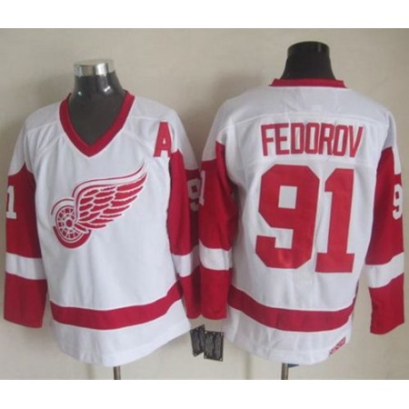 Red Wings #91 Sergei Fedorov White CCM Throwback Stitched NHL Jersey