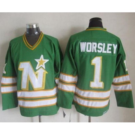 Stars #1 Gump Worsley Green CCM Throwback Stitched NHL Jersey