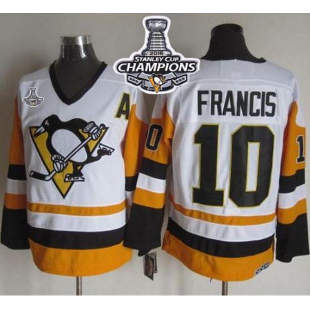 Penguins #10 Ron Francis White/Black CCM Throwback 2016 Stanley Cup Champions Stitched NHL Jersey